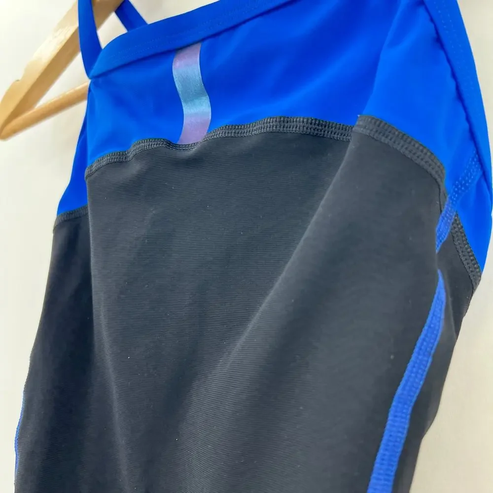 Speedo Power Plus One Piece Swimsuit Womens 28 Blue Black Crossback Athletic - Picture 3 of 12